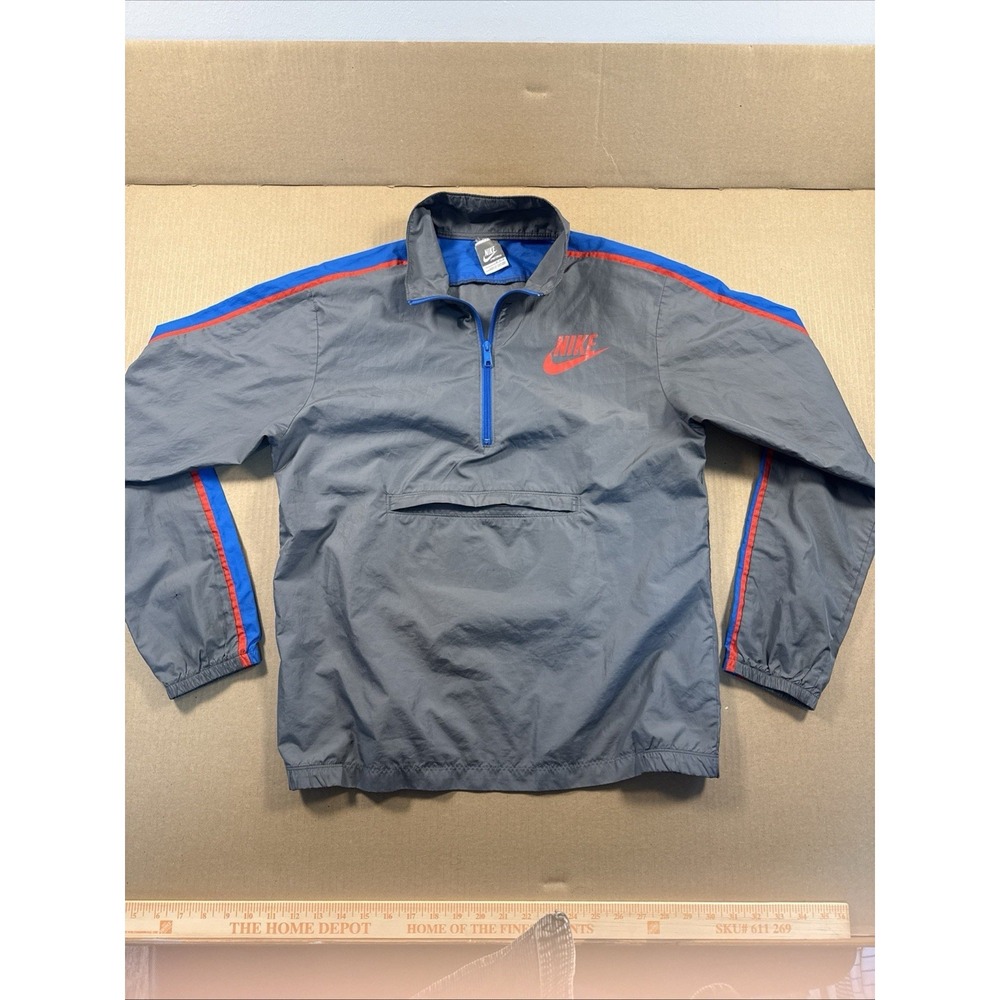 Nike 1/2 Zip Retr Windbreaker Pullover Mens Med. Pocket Gray Red Blue